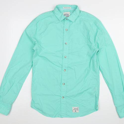 Superdry Men's Green Long Sleeve Button-Up Cotton Shirt Size S