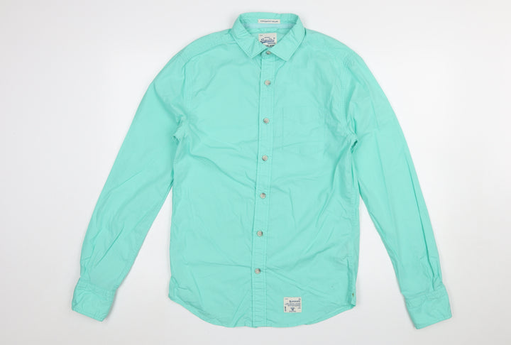 Superdry Men's Green Long Sleeve Button-Up Cotton Shirt Size S