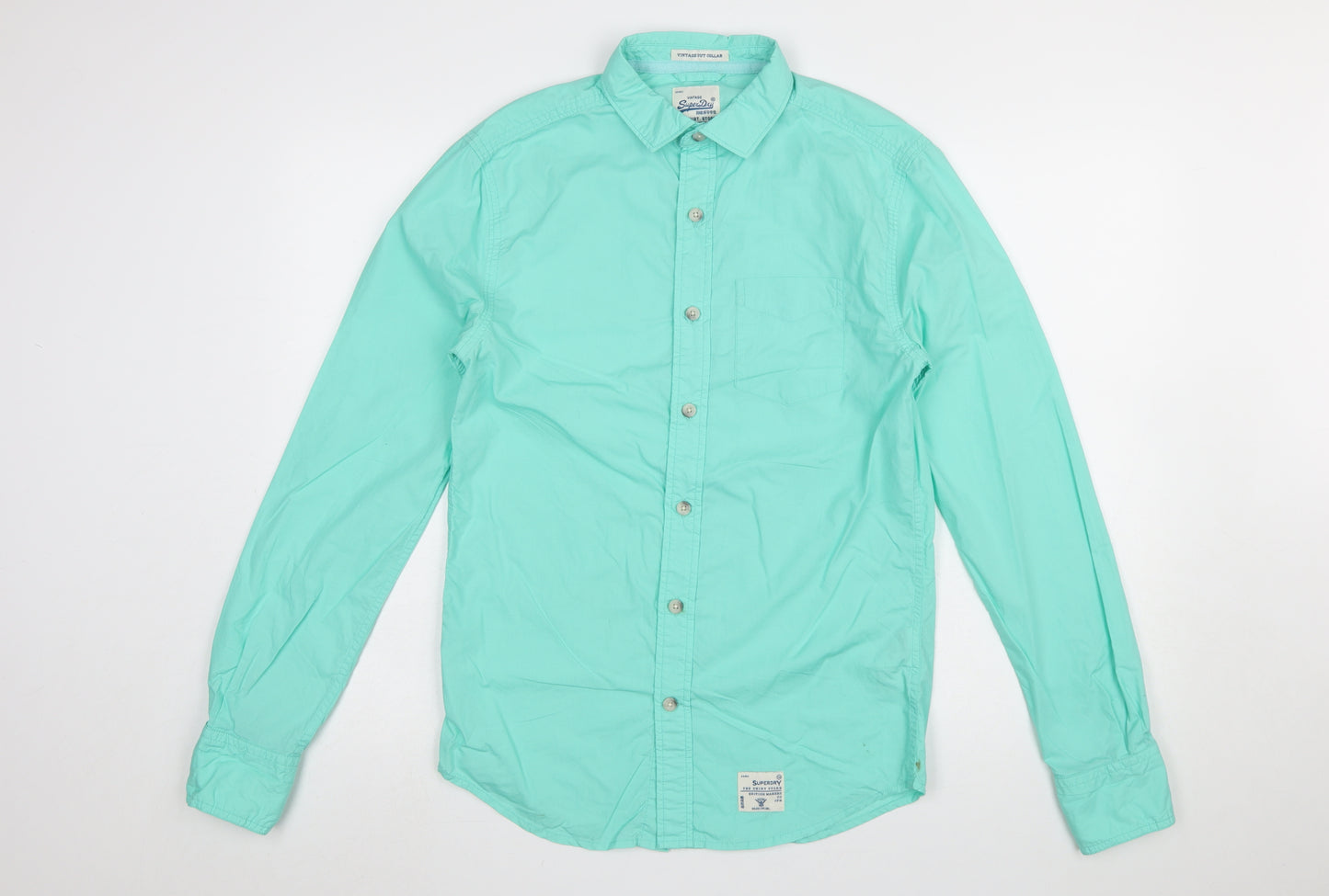 Superdry Men's Green Long Sleeve Button-Up Cotton Shirt Size S