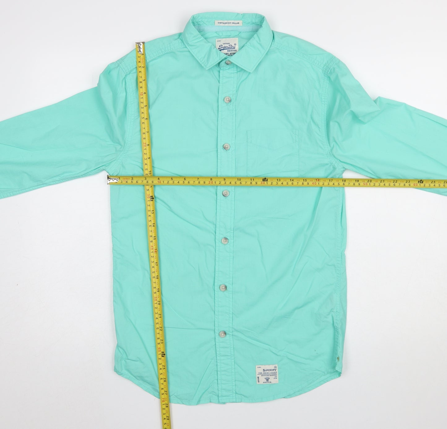 Superdry Men's Green Long Sleeve Button-Up Cotton Shirt Size S