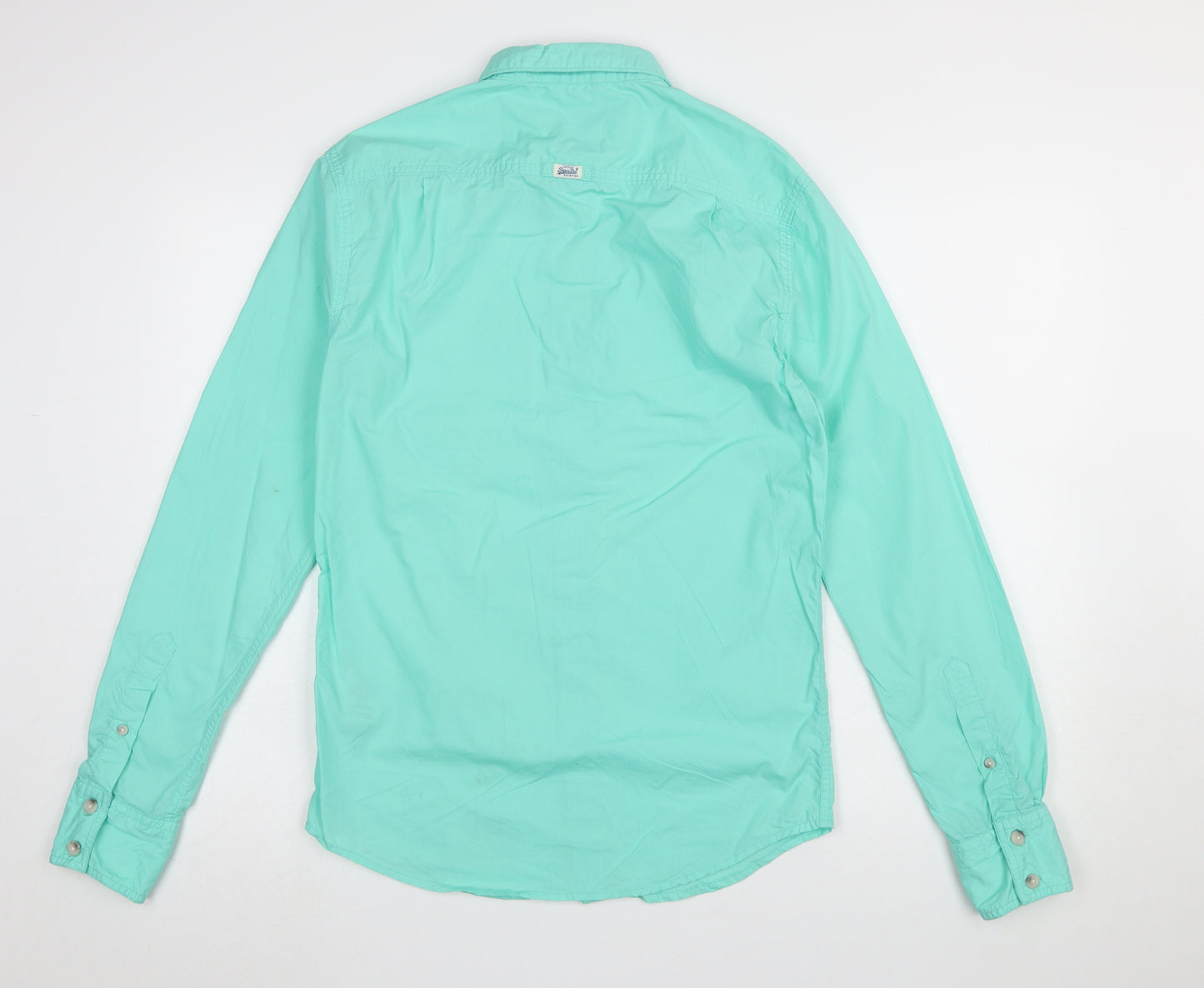 Superdry Men's Green Long Sleeve Button-Up Cotton Shirt Size S