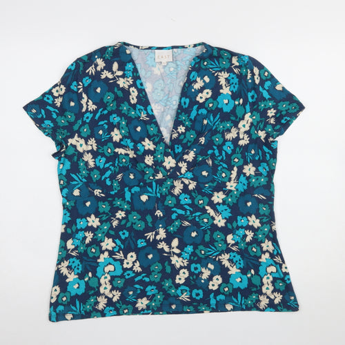 EAST Women Blue Floral Viscose Short Sleeve Tunic Blouse Size 18