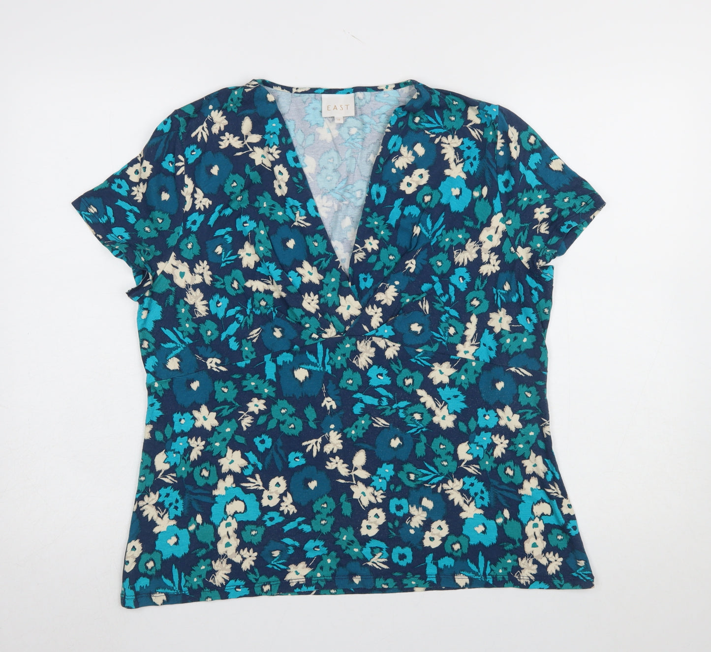 EAST Women Blue Floral Viscose Short Sleeve Tunic Blouse Size 18