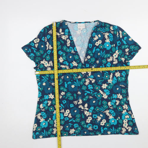 EAST Women Blue Floral Viscose Short Sleeve Tunic Blouse Size 18