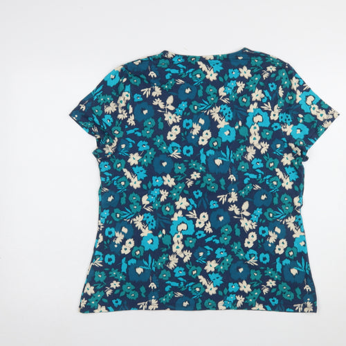 EAST Women Blue Floral Viscose Short Sleeve Tunic Blouse Size 18