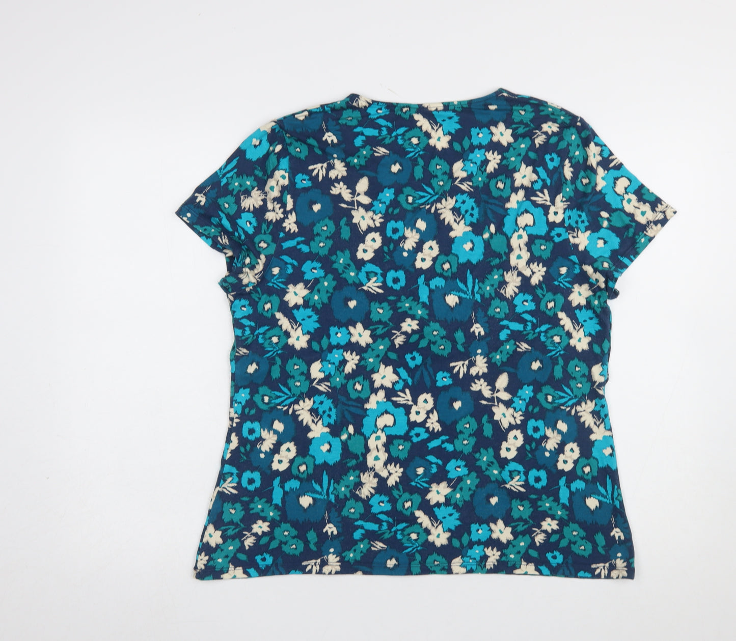 EAST Women Blue Floral Viscose Short Sleeve Tunic Blouse Size 18