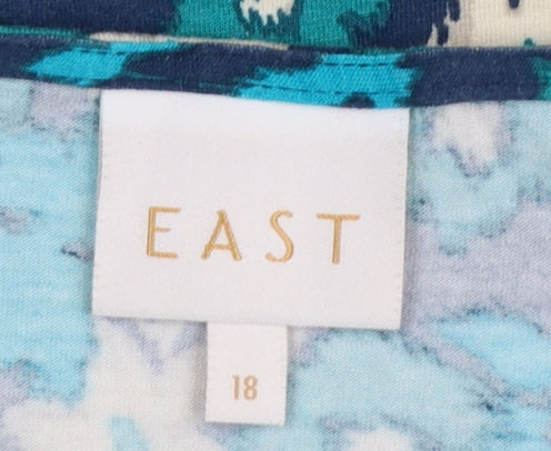 EAST Women Blue Floral Viscose Short Sleeve Tunic Blouse Size 18