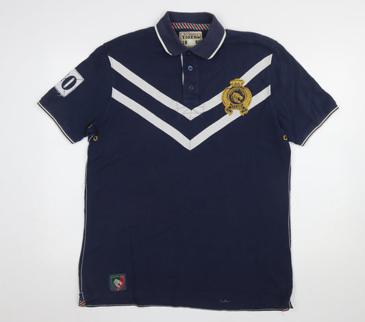 Tigers Men's Blue Rugby Style Polo Shirt Size L 100% Cotton