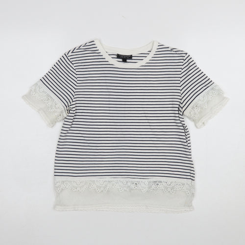 Topshop Women's Navy Striped Lace Trim T-Shirt UK 6