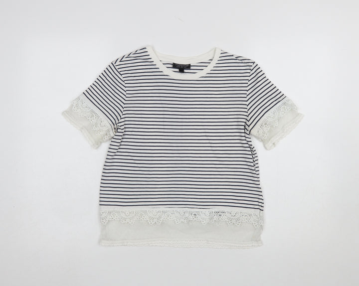 Topshop Women's Navy Striped Lace Trim T-Shirt UK 6