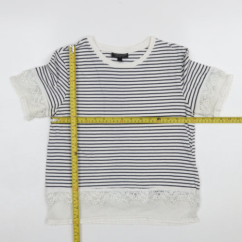 Topshop Women's Navy Striped Lace Trim T-Shirt UK 6