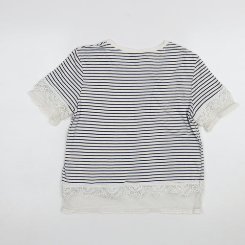 Topshop Women's Navy Striped Lace Trim T-Shirt UK 6