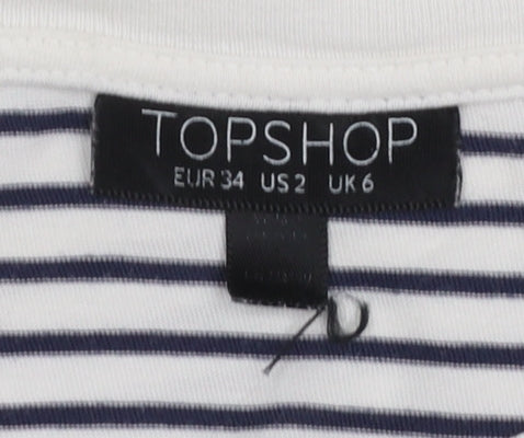 Topshop Women's Navy Striped Lace Trim T-Shirt UK 6