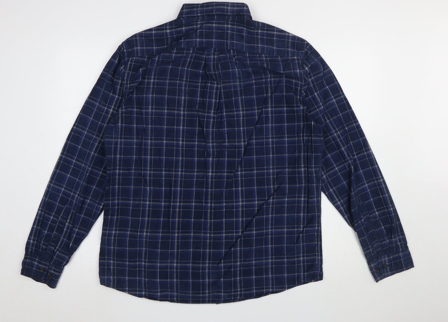 Marks and Spencer Men's Blue Check Flannel Button-Up Shirt L Regular Fit