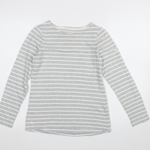 Joules Women Grey Striped Long Sleeve Nautical Cotton T-Shirt UK 6