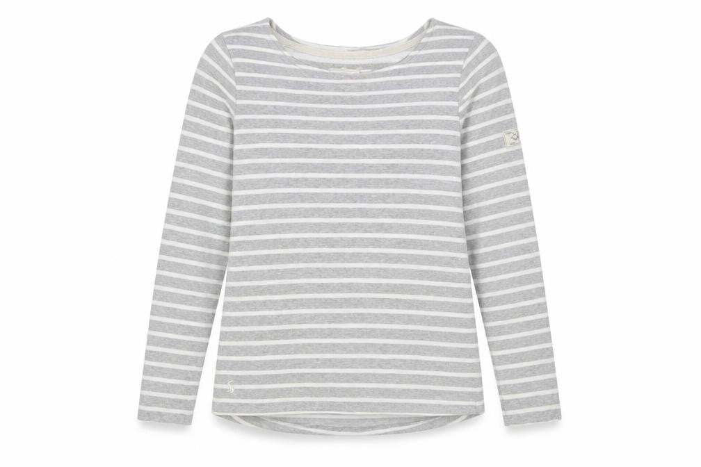 Joules Women Grey Striped Long Sleeve Nautical Cotton T-Shirt UK 6
