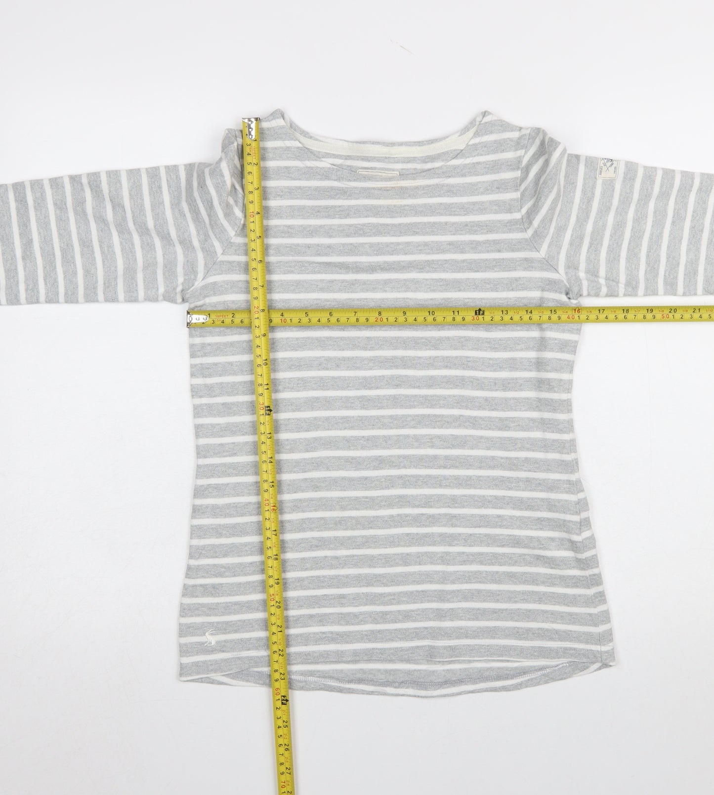 Joules Women Grey Striped Long Sleeve Nautical Cotton T-Shirt UK 6