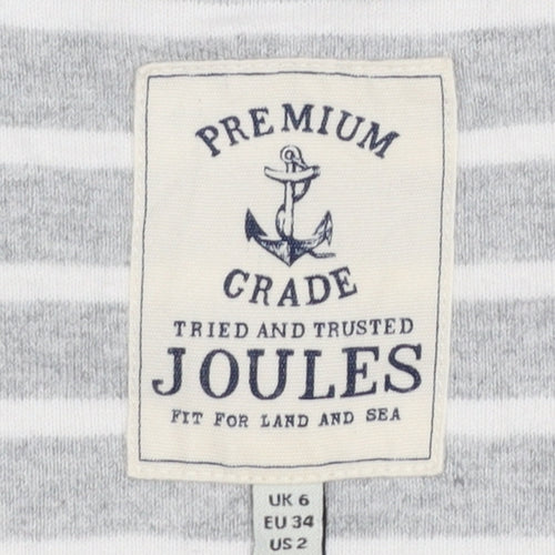Joules Women Grey Striped Long Sleeve Nautical Cotton T-Shirt UK 6