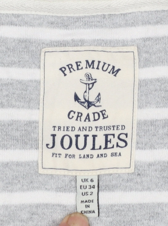 Joules Women Grey Striped Long Sleeve Nautical Cotton T-Shirt UK 6