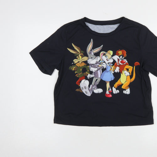 Romwe Women’s Black Cartoon Print Short Sleeve T-Shirt Size 8