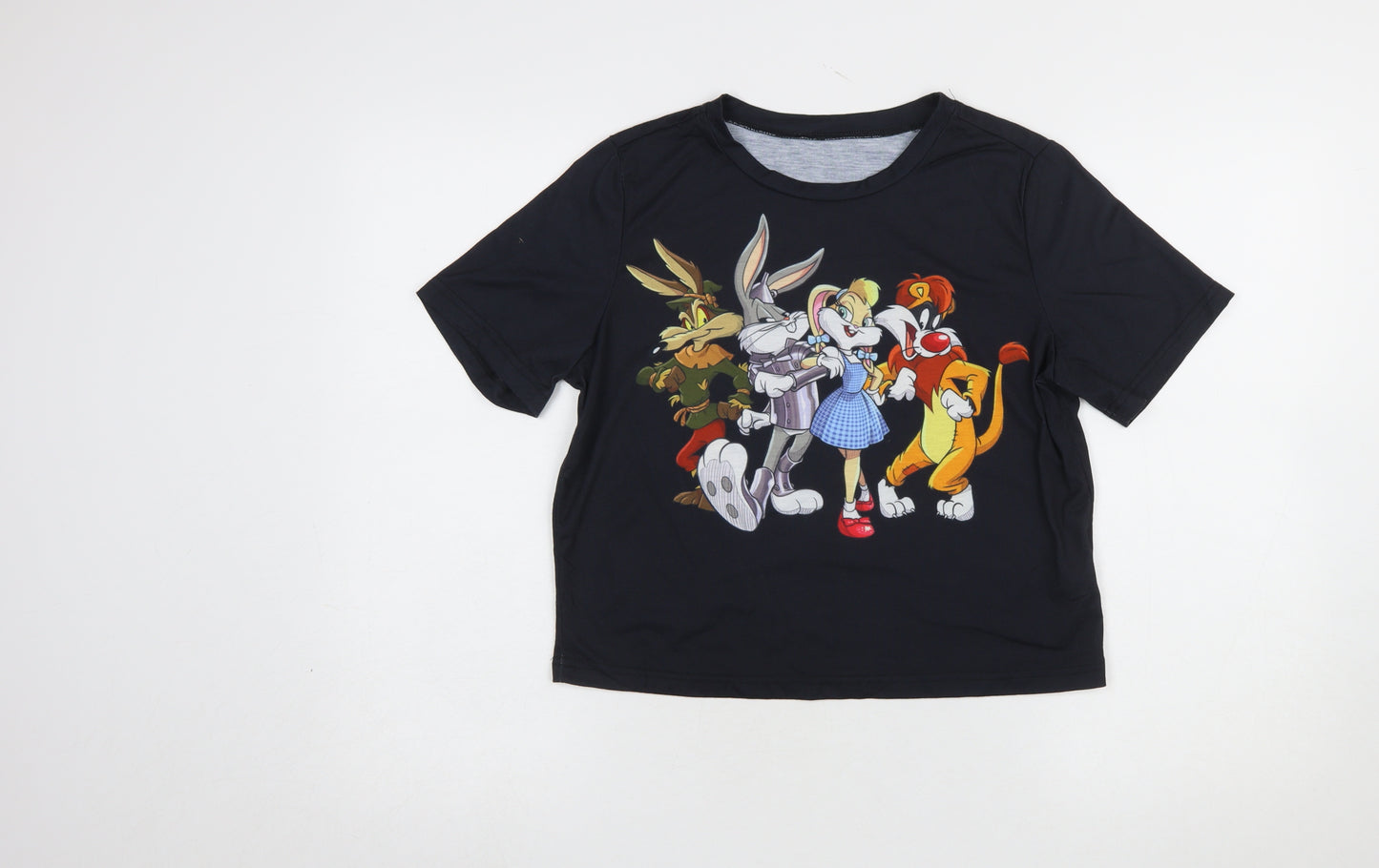 Romwe Women’s Black Cartoon Print Short Sleeve T-Shirt Size 8