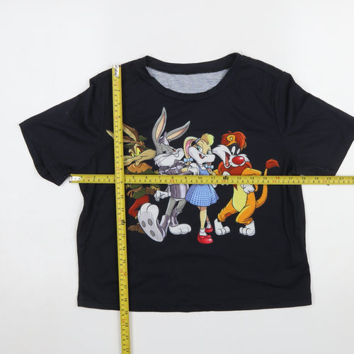 Romwe Women’s Black Cartoon Print Short Sleeve T-Shirt Size 8