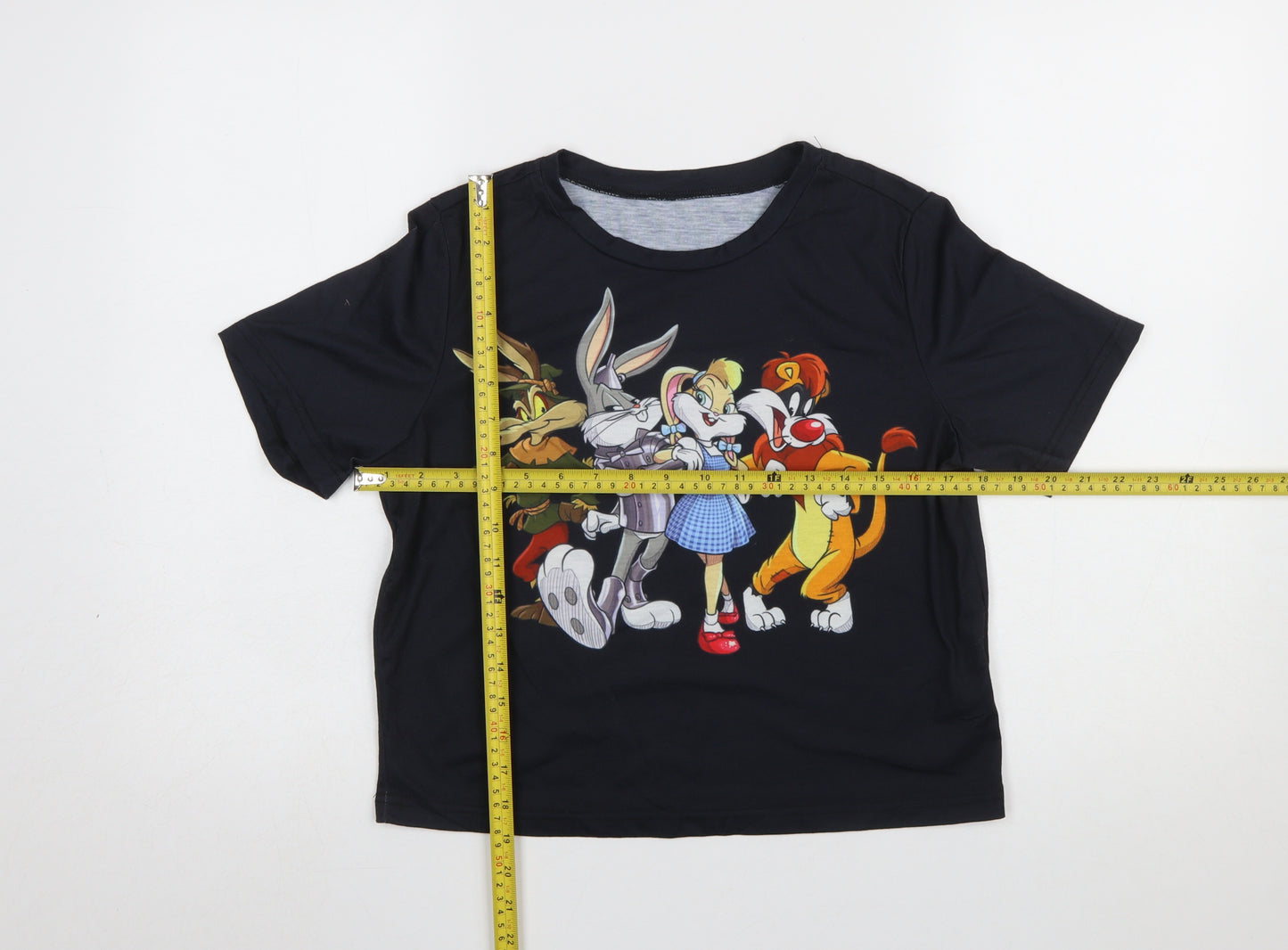 Romwe Women’s Black Cartoon Print Short Sleeve T-Shirt Size 8