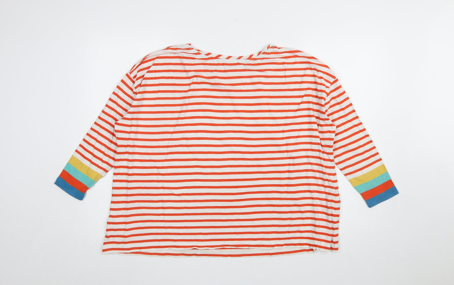 Frugi Womens Multicoloured Stripe Organic Cotton 3/4 Sleeve T-Shirt Size 8