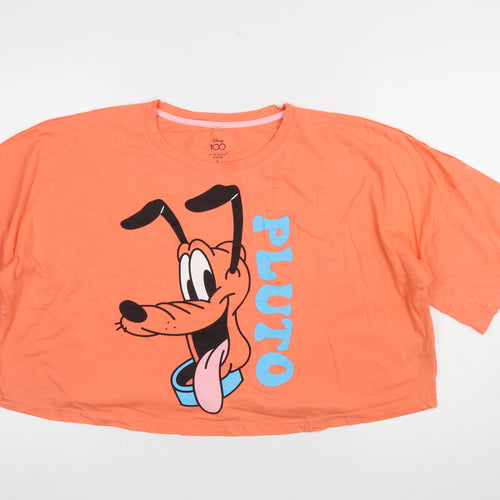 Disney Pluto Orange Cropped T-Shirt Primark Women L 100% Cotton