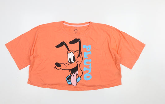 Front view of Disney Pluto Orange Cropped T-Shirt Primark Women L 100% Cotton