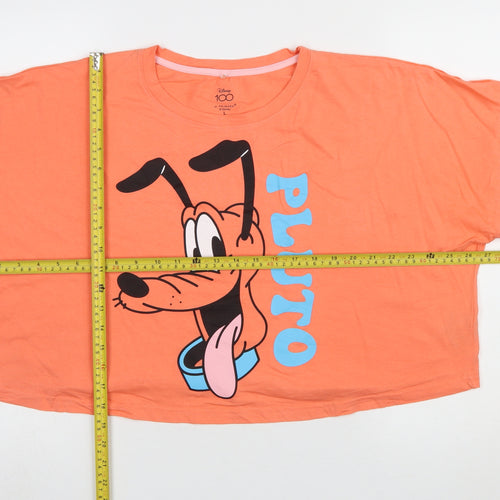 Disney Pluto Orange Cropped T-Shirt Primark Women L 100% Cotton