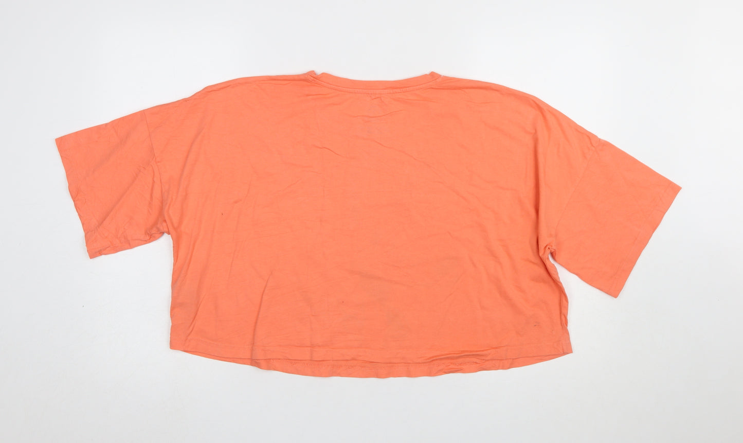 Disney Pluto Orange Cropped T-Shirt Primark Women L 100% Cotton