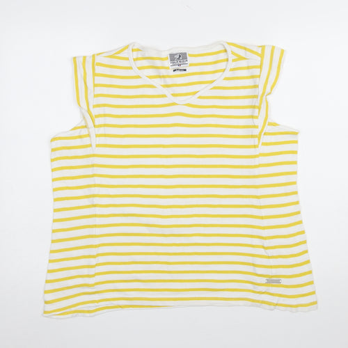Voile Bleue Women Yellow White Striped Cotton Sleeveless T-Shirt M