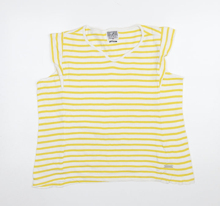 Voile Bleue Women Yellow White Striped Cotton Sleeveless T-Shirt M