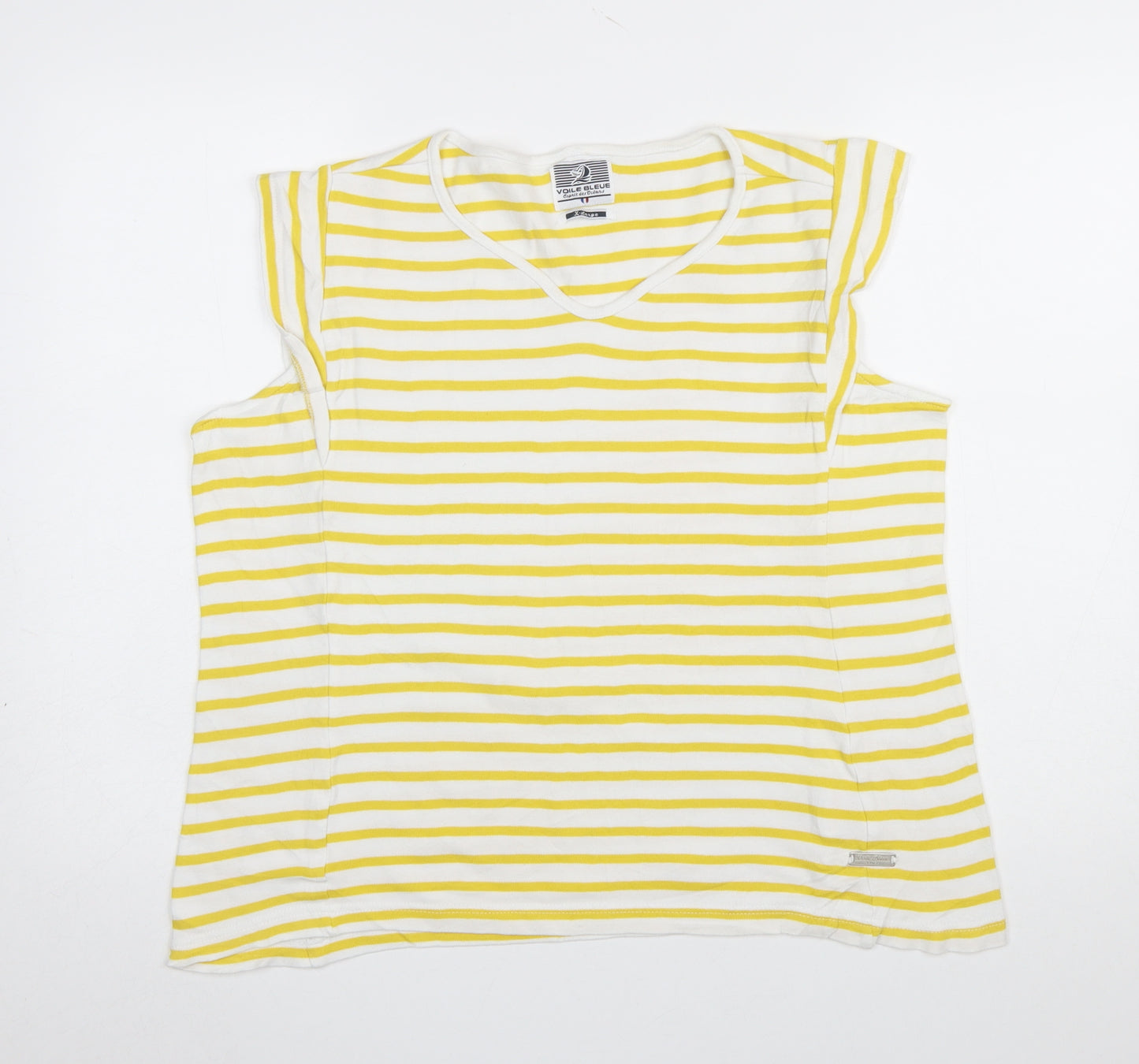 Voile Bleue Women Yellow White Striped Cotton Sleeveless T-Shirt M