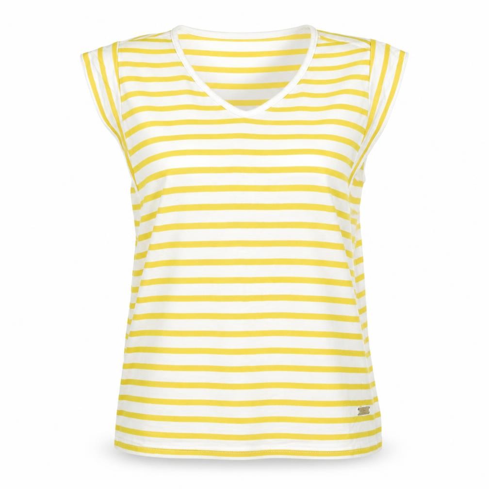 Voile Bleue Women Yellow White Striped Cotton Sleeveless T-Shirt M
