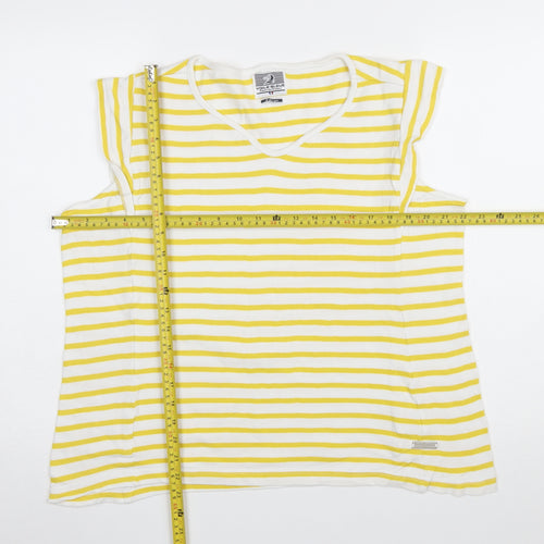 Voile Bleue Women Yellow White Striped Cotton Sleeveless T-Shirt M