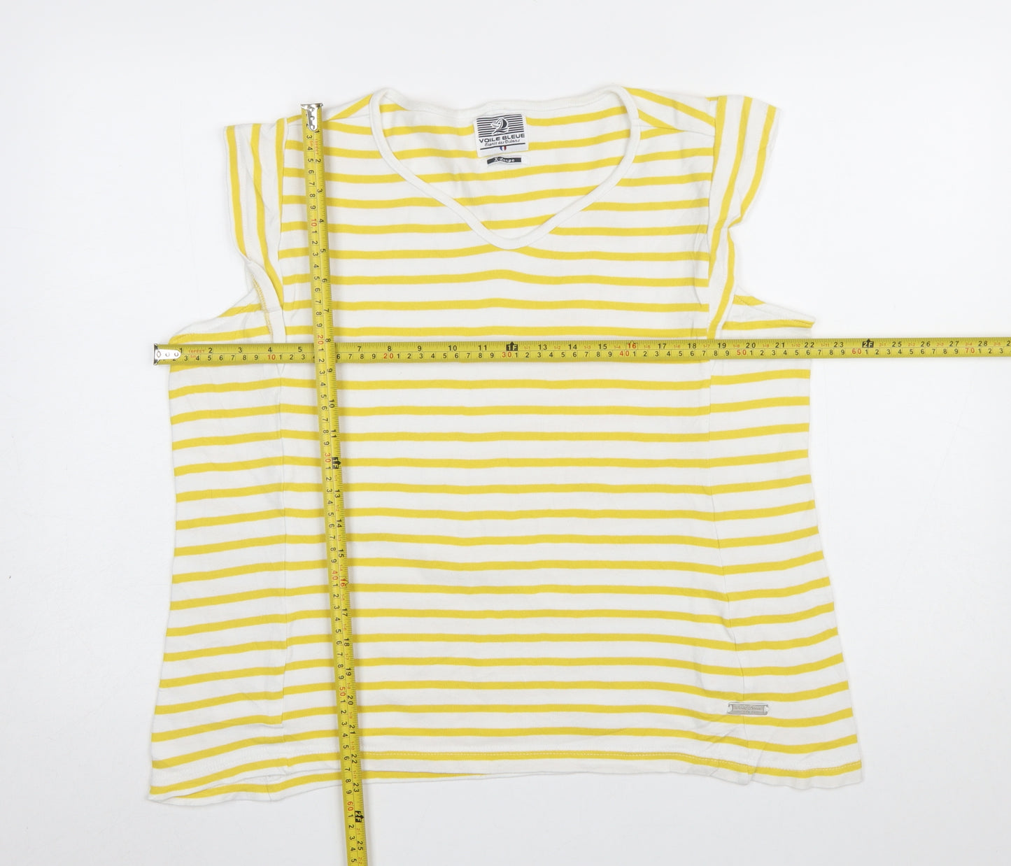 Voile Bleue Women Yellow White Striped Cotton Sleeveless T-Shirt M