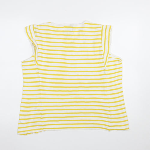 Voile Bleue Women Yellow White Striped Cotton Sleeveless T-Shirt M