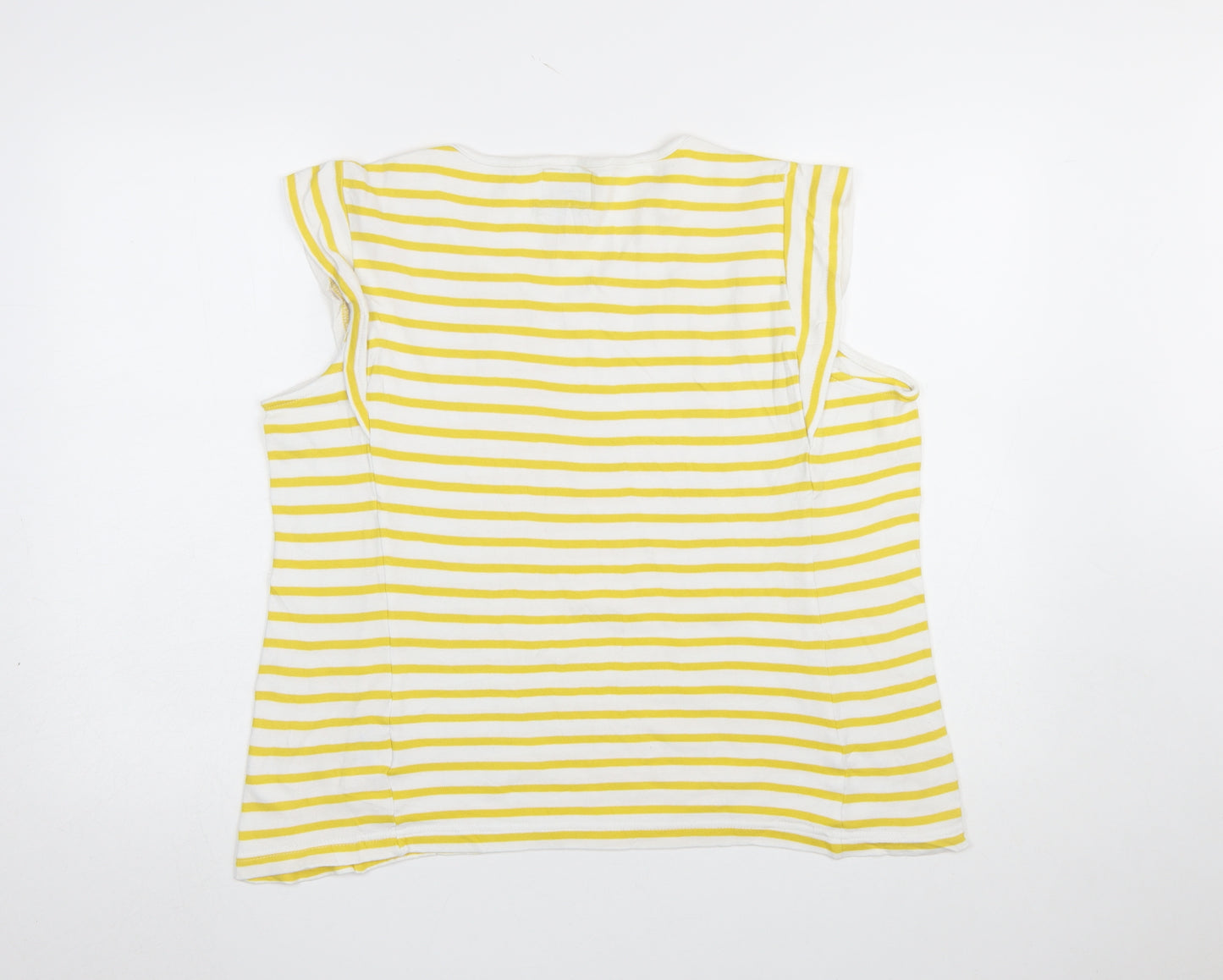 Voile Bleue Women Yellow White Striped Cotton Sleeveless T-Shirt M