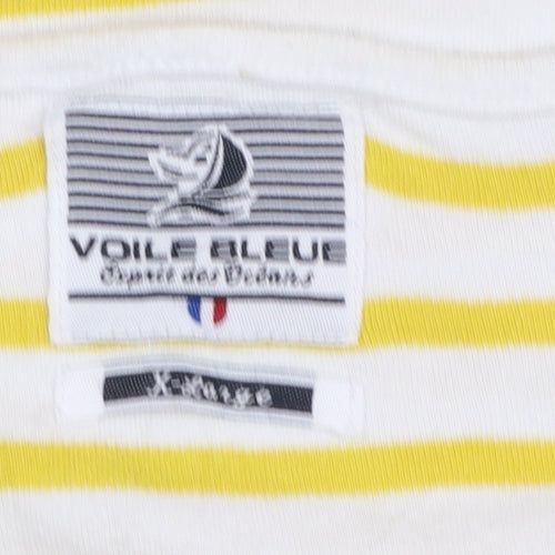 Voile Bleue Women Yellow White Striped Cotton Sleeveless T-Shirt M