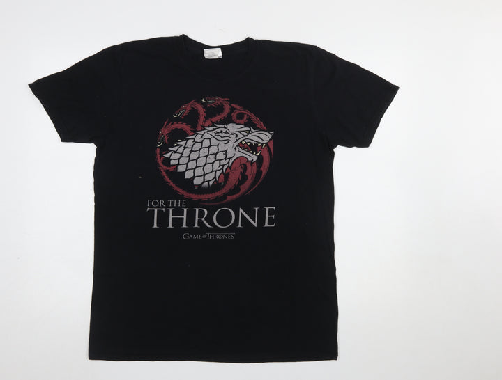 Gildan Men's Black Game of Thrones Graphic Print T-Shirt Size L