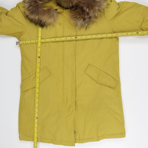 Gabor Active Wear Womens Yellow Faux Fur Trim Hooded Parka Coat M