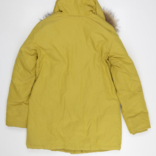Gabor Active Wear Womens Yellow Faux Fur Trim Hooded Parka Coat M