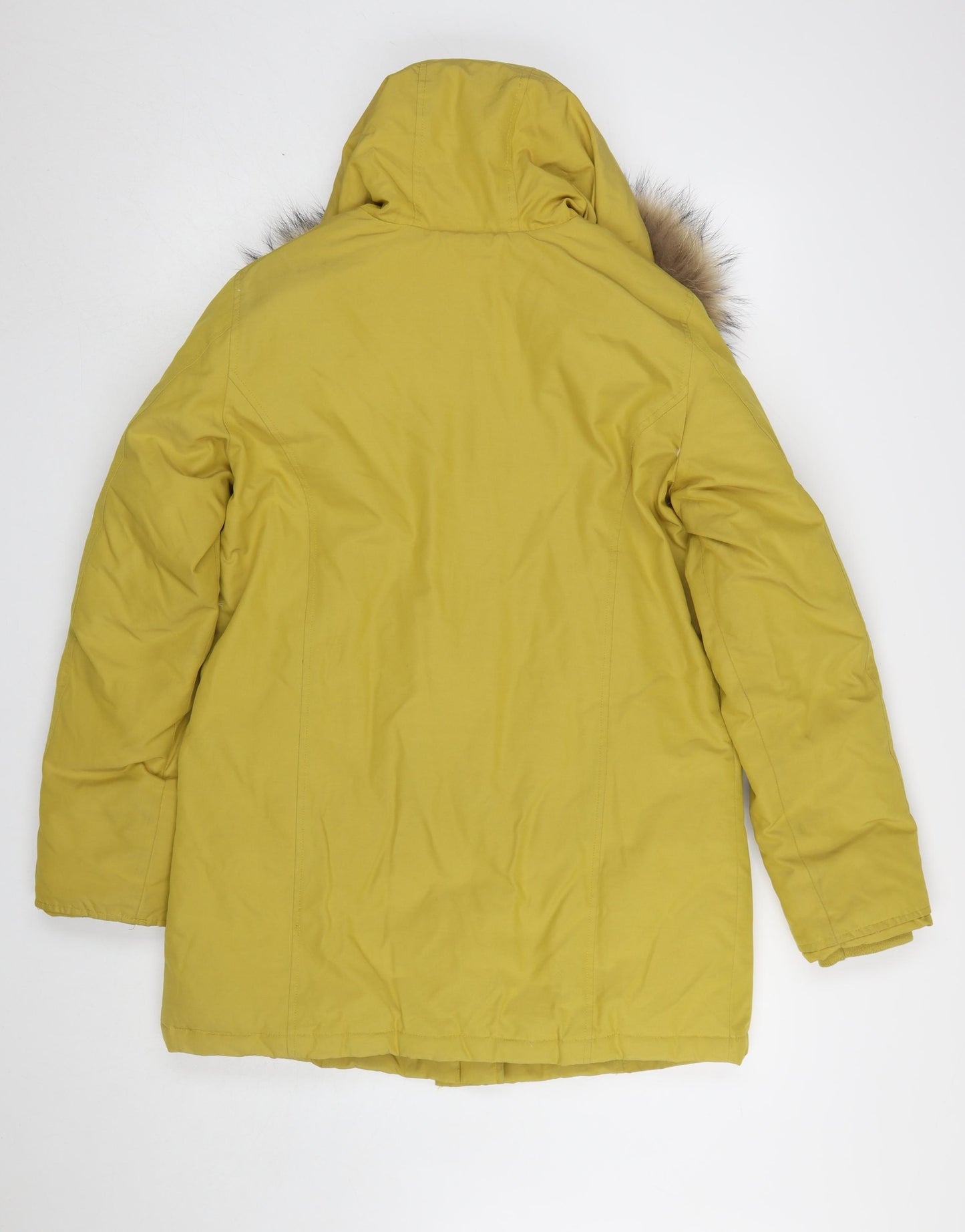 Gabor Active Wear Womens Yellow Faux Fur Trim Hooded Parka Coat M