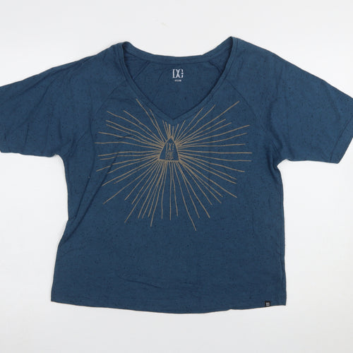 DC Womens Blue V-Neck Graphic Short Sleeve Cotton T-Shirt M