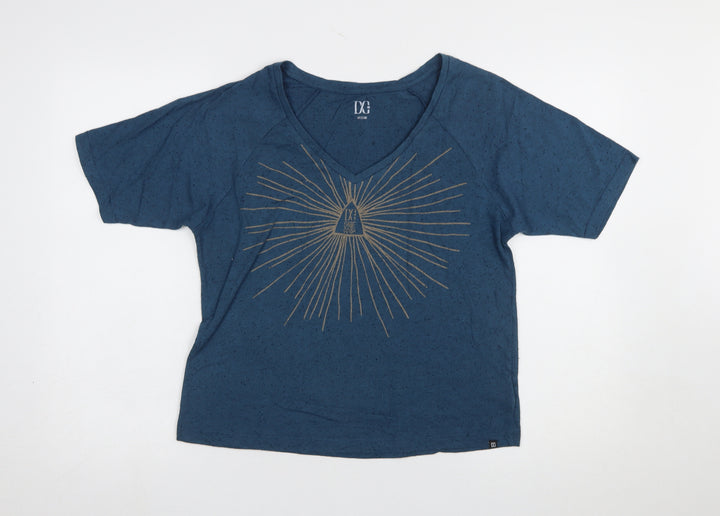 DC Womens Blue V-Neck Graphic Short Sleeve Cotton T-Shirt M