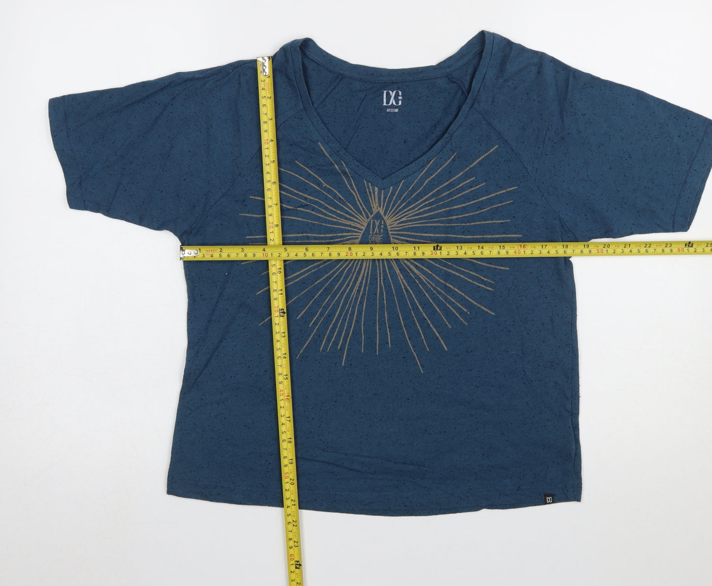 DC Womens Blue V-Neck Graphic Short Sleeve Cotton T-Shirt M