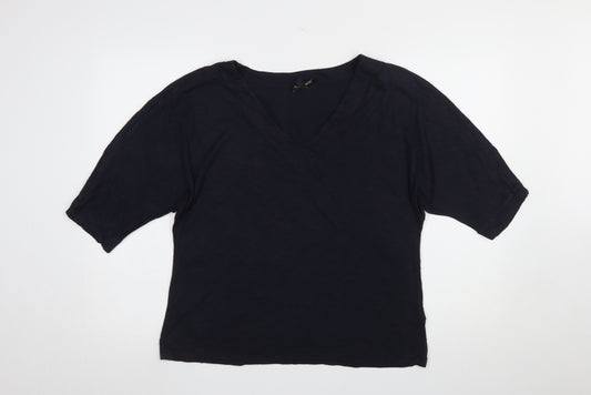 Phase Eight Women’s Black V-Neck Relaxed Fit Modal Cotton Short Sleeve Top Size 16