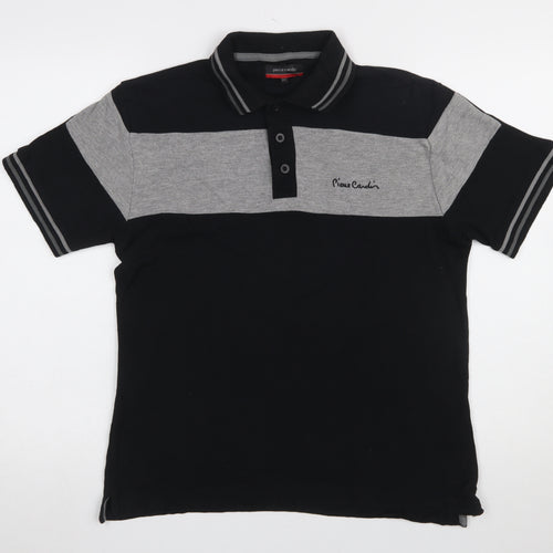 Pierre Cardin Men’s Black Grey Colourblock Short Sleeve Polo Shirt XS